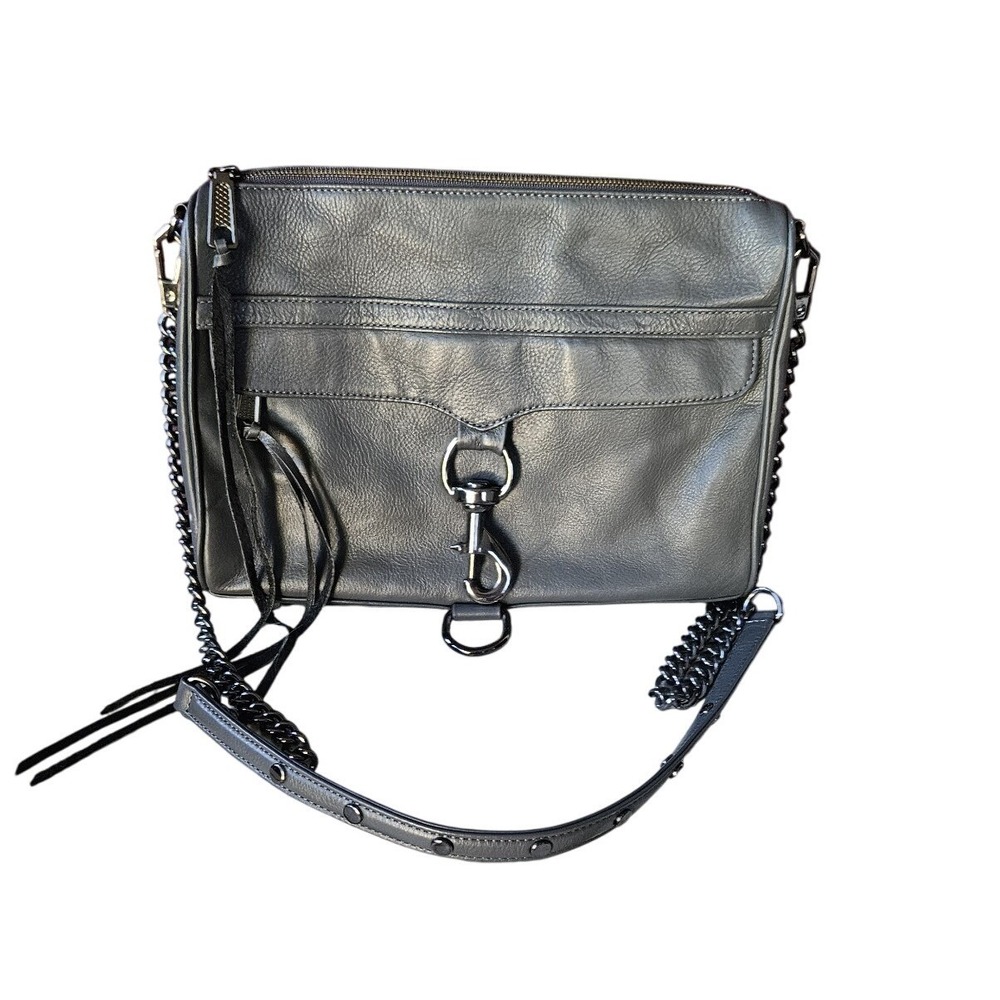 Rebecca Minkoff Dark Gray Leather Mini M.A.C. Crossbody Bag with Studs